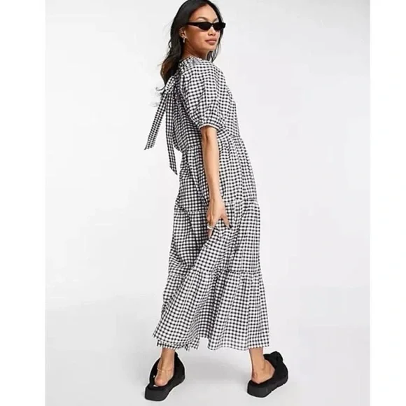 MNG by Mango Gingham Back Tie Dress - Size 2 - Picture 1 of 8